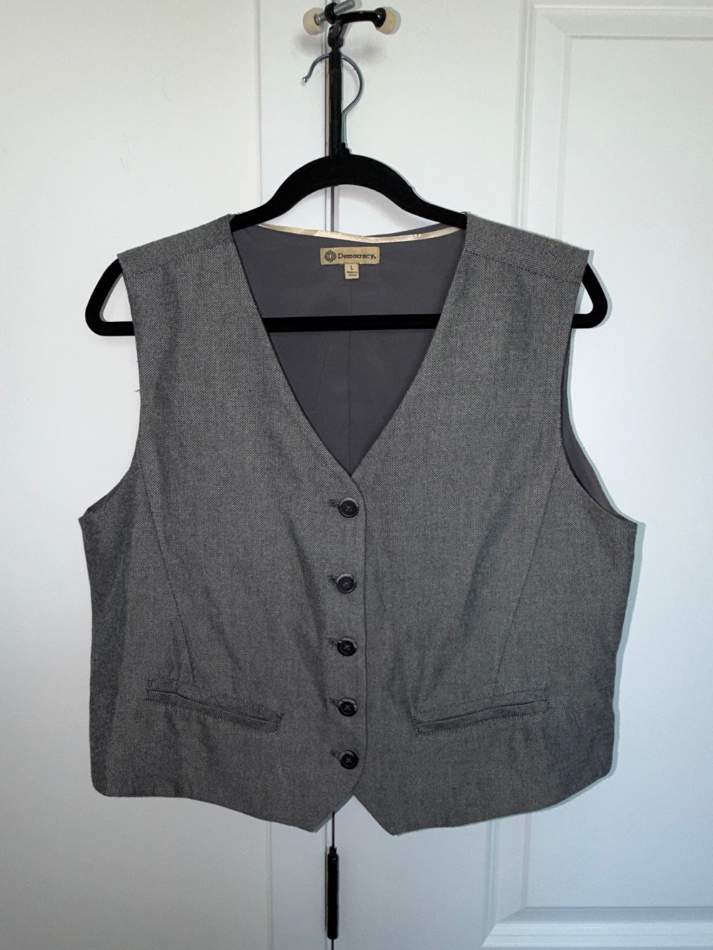 Democracy Gray Tailored Vest Large Button Front Cropped Suiting Waistcoat - Picture 2 of 4